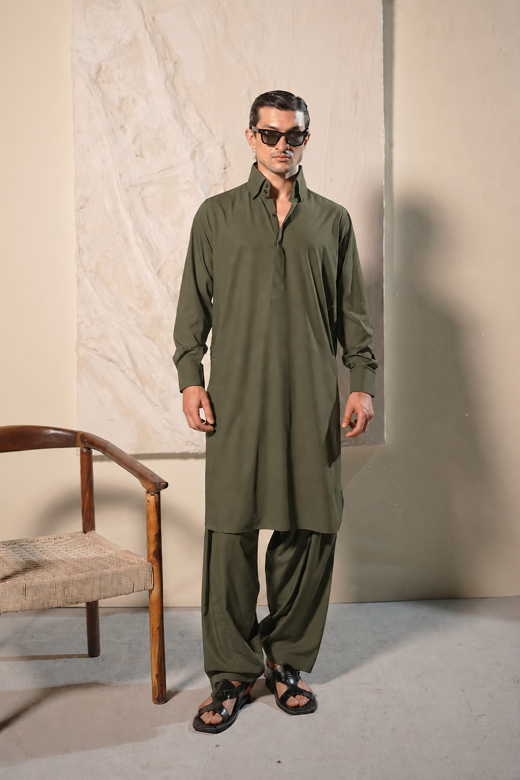 Olive Green Shalwar Kameez