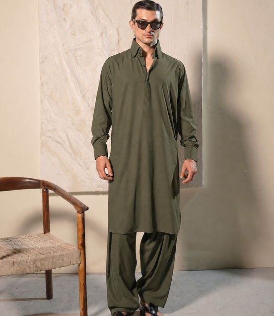 Olive Green Shalwar Kameez