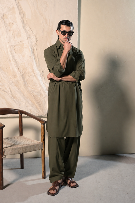 Olive Green Shalwar Kameez