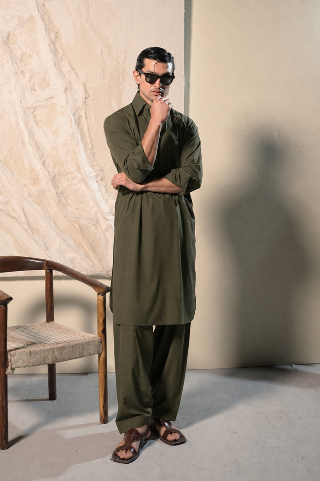 Olive Green Shalwar Kameez