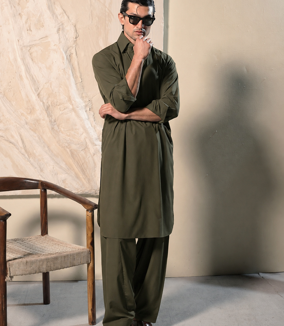 Olive Green Shalwar Kameez