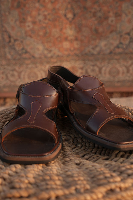 Brown Leather Charsadda Panjedar Chappal