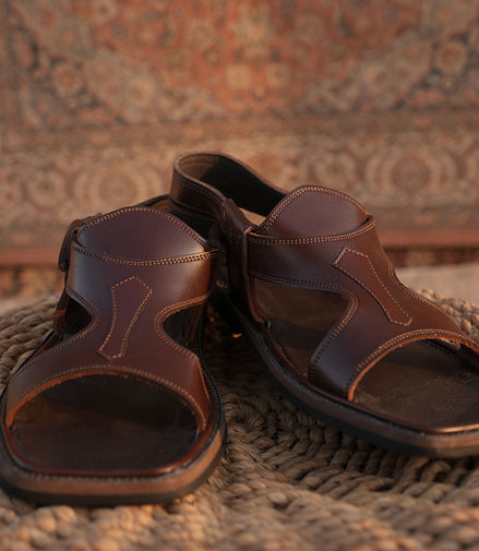 Brown Leather Charsadda Panjedar Chappal