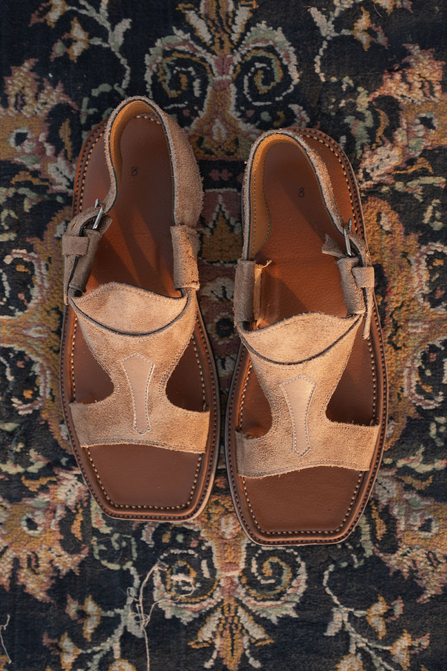 Beige Suede Leather Charsadda Panjedar Chappal