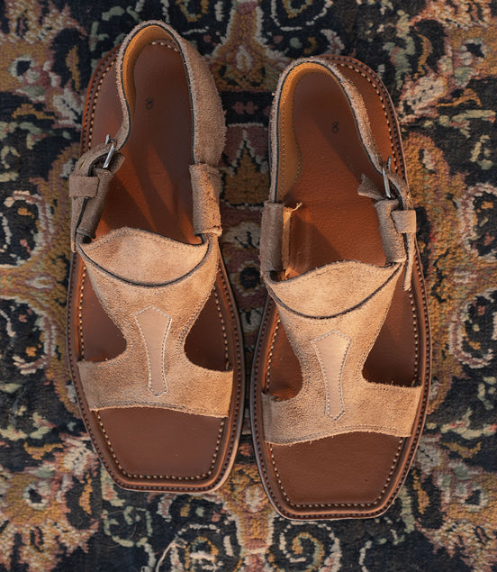Beige Suede Leather Charsadda Panjedar Chappal