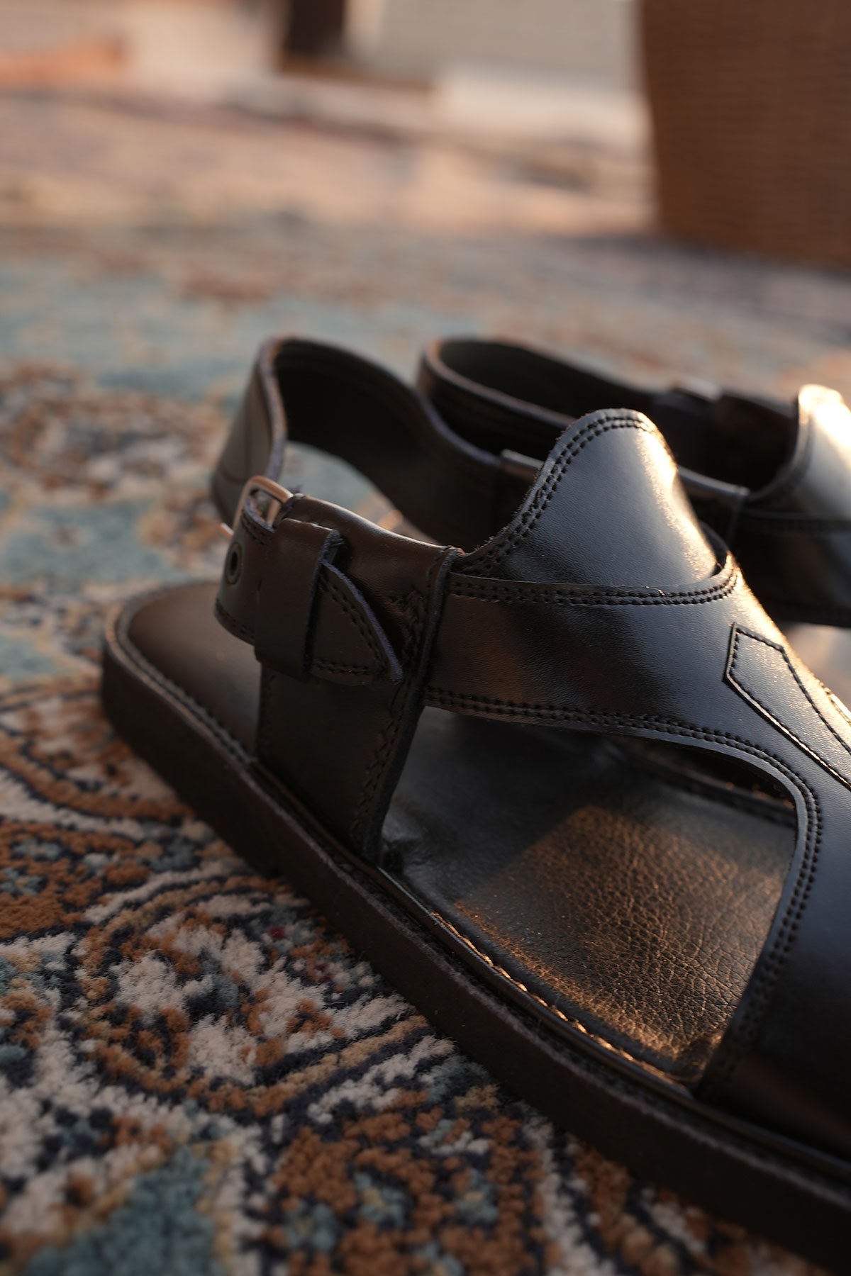 Black Leather Charsadda Panjedar Chappal