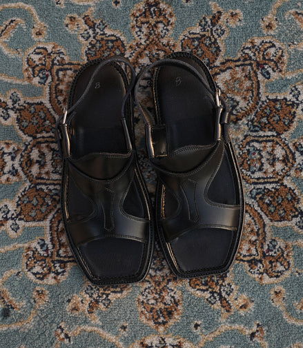 Black Leather Charsadda Panjedar Chappal