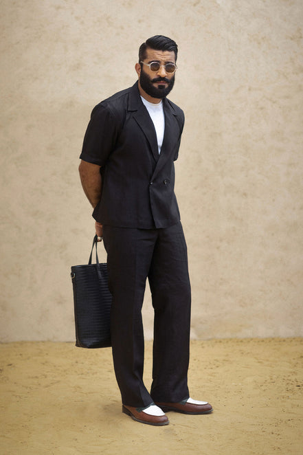 Black Irish Linen Shacket Set
