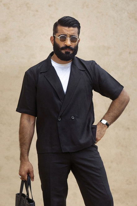 Black Irish Linen Shacket Set