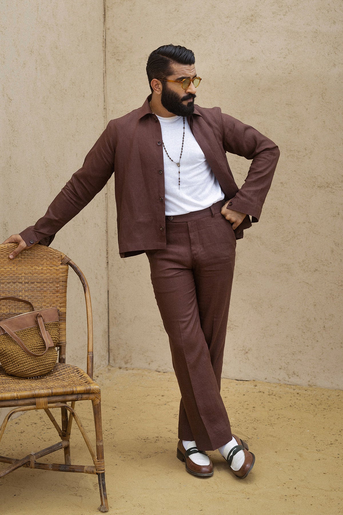 Brown Irish Linen Shacket Set