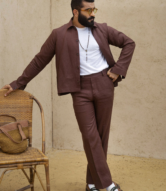 Brown Irish Linen Shacket Set