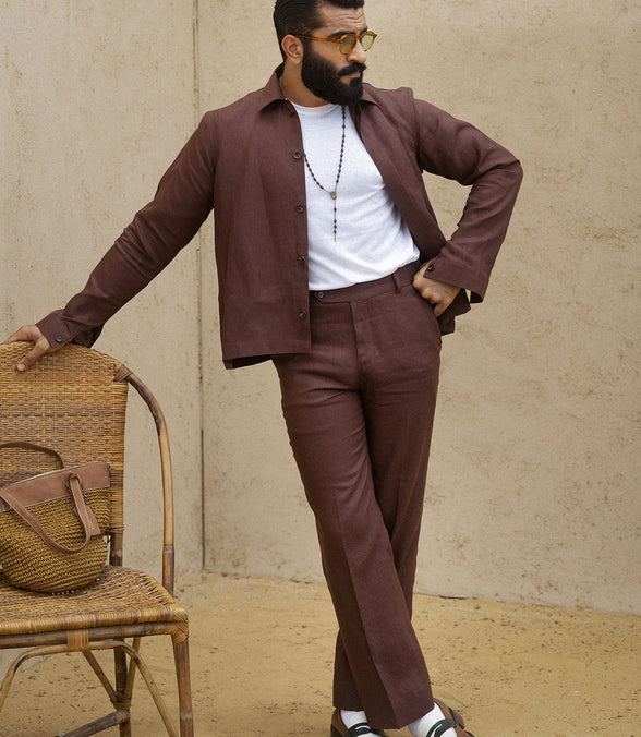 Brown Irish Linen Shacket Set
