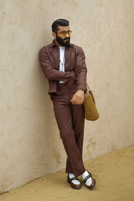 Brown Irish Linen Shacket Set