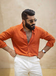 Orange Irish Linen Shirt