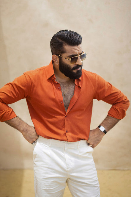 Orange Irish Linen Shirt
