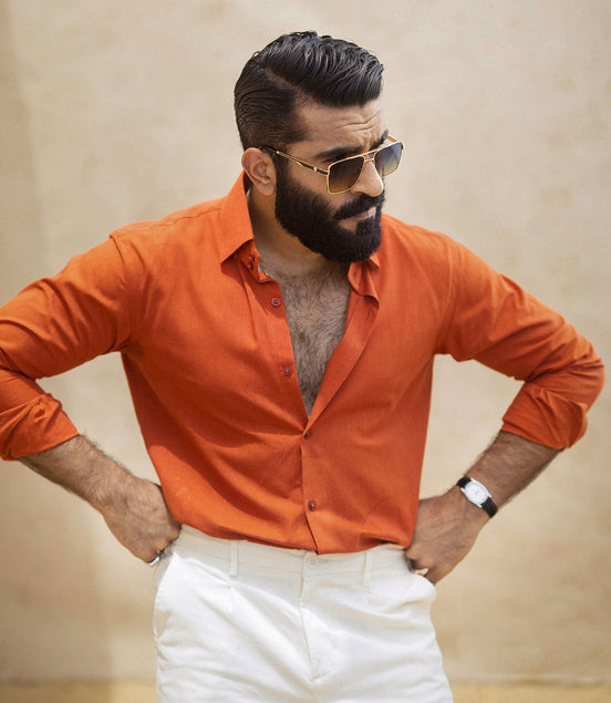 Orange Irish Linen Shirt