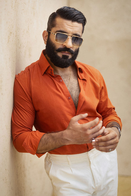 Orange Irish Linen Shirt