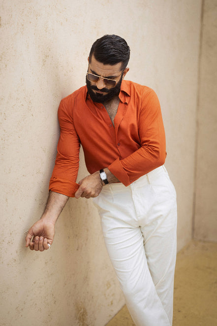 Orange Irish Linen Shirt