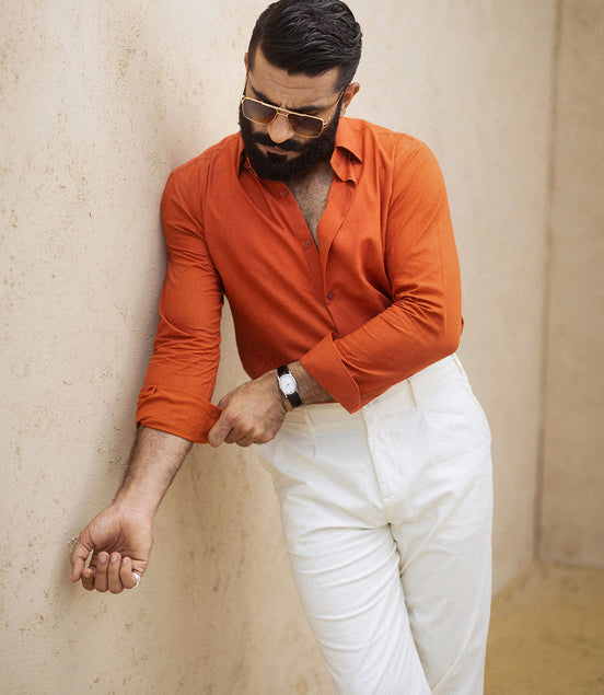 Orange Irish Linen Shirt