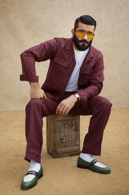 Red Wine Maroon Irish Linen Shacket Set