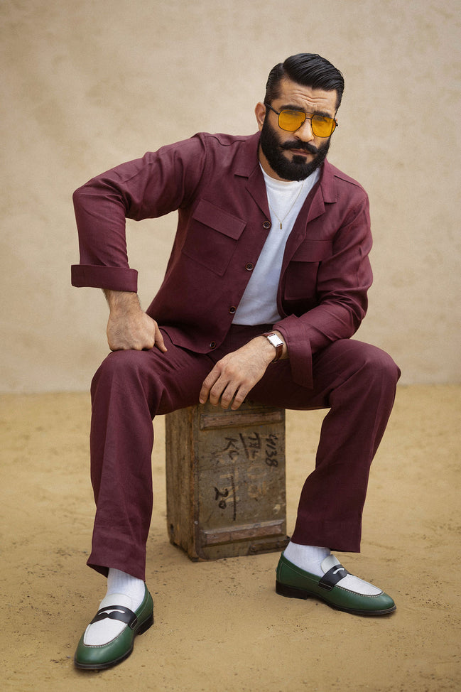 Red Wine Maroon Irish Linen Shacket Set