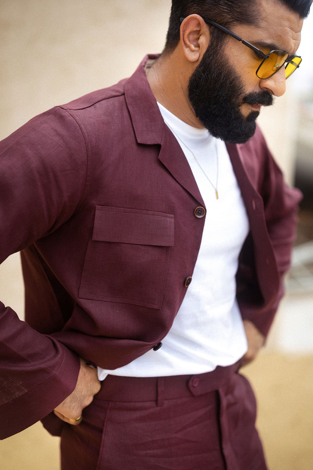 Red Wine Maroon Irish Linen Shacket Set