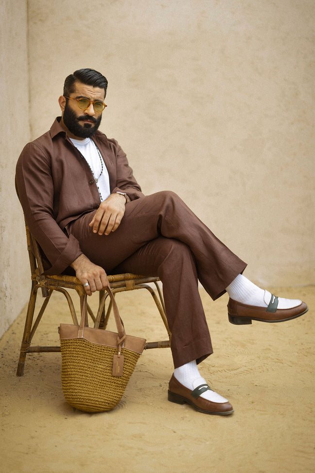 Brown Irish Linen Shacket Set