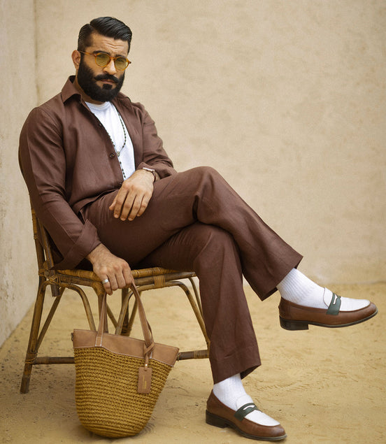 Brown Irish Linen Shacket Set