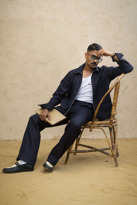 Navy Blue Irish Linen Shacket Set