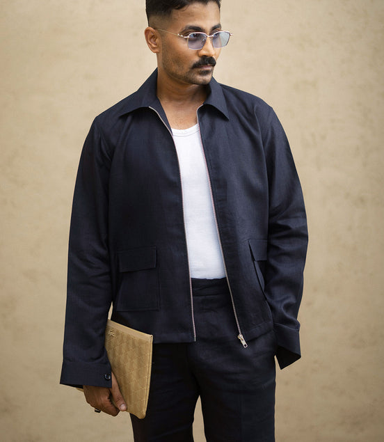 Navy Blue Irish Linen Shacket Set